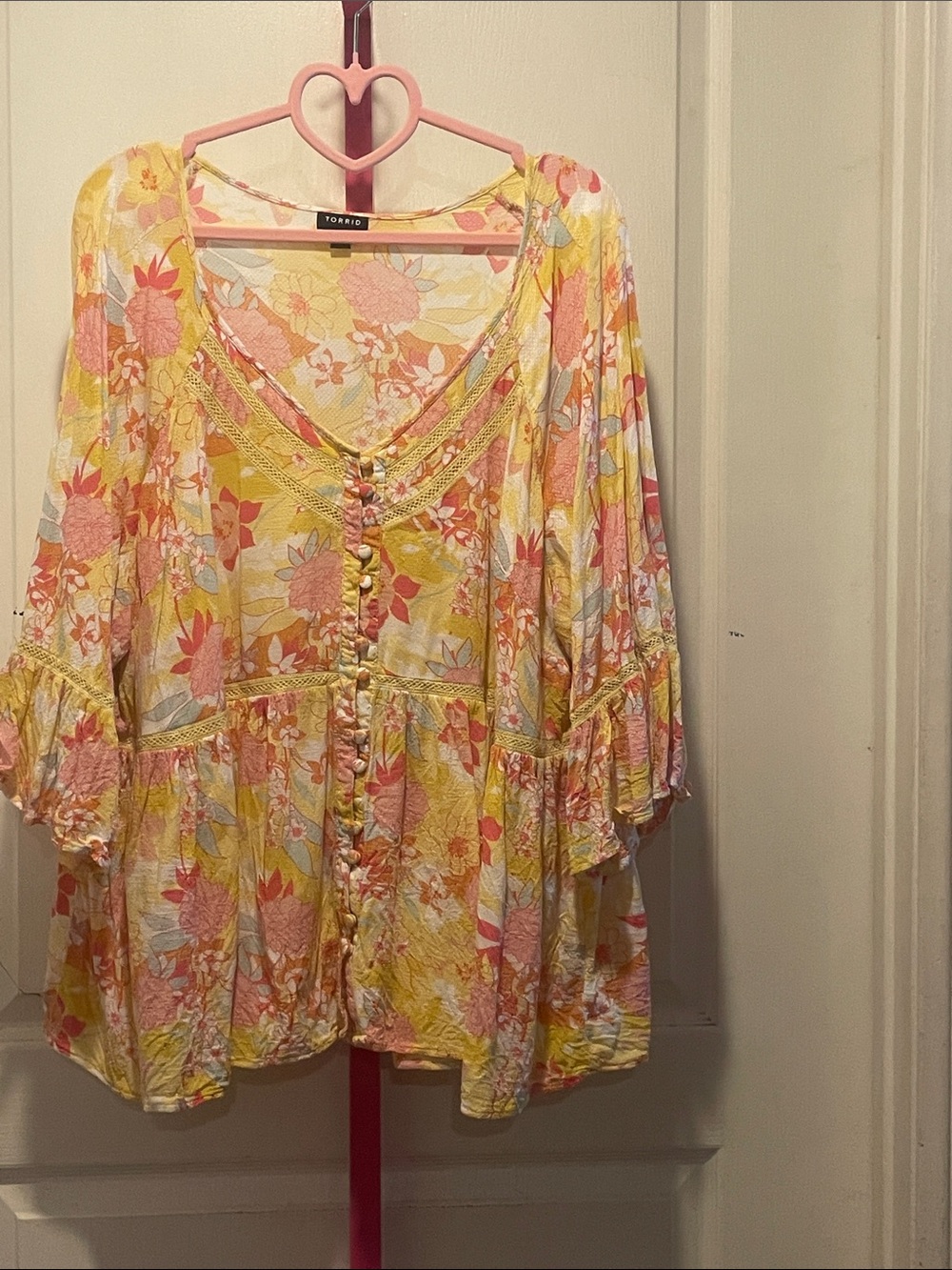 Boho Floral Button-Front Tunic in Yellow